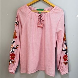 Dip brand red striped embroidered blouse